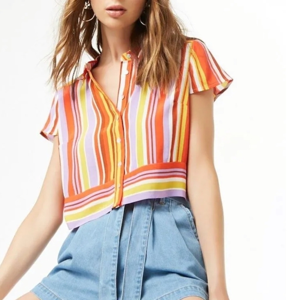 Forever 21 Colorful Striped Button-Down Shirt